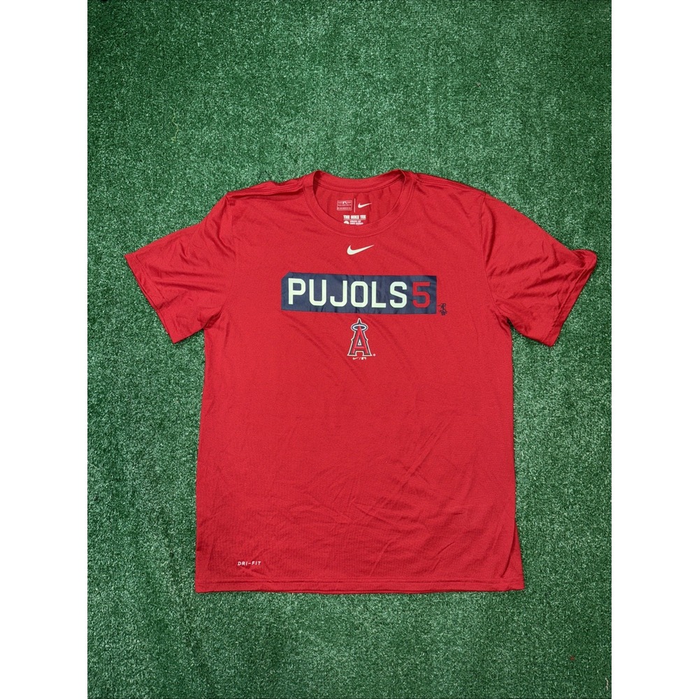 Pujols 5 Nike Dry-Fit LA Angels Red Tee Genuine Merchandise MLB Men's Size Large